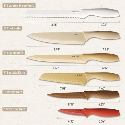 CAROTE Knife Set, 12 Pieces Kitchen Knife Set, 6 Stainless Steel Knives - Image 3