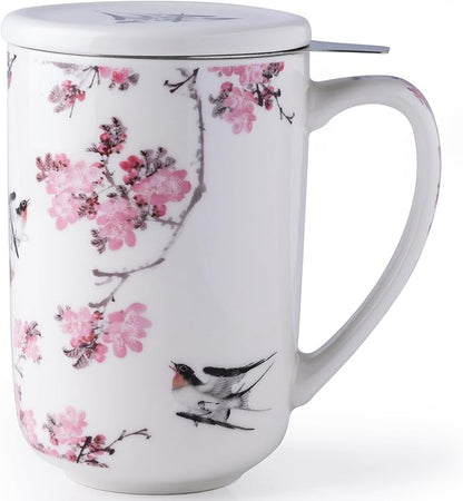 AmorArc Porcelain Tea Mug with Infuser and Lids, 18 Oz Coffee Cup Strainer with by AmorArc