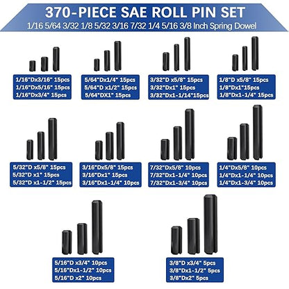 370 Pcs Roll pin Assortment, SAE Roll Pin Set, Slotted Spring Pins, Steel Split - Image 2