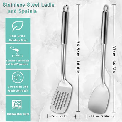Pleafind 2-Pcs Solid & Slotted Spatula Set, 304 Stainless Steel Spatula - Image 2