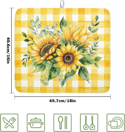 Spring Summer Dish Drying Mat 16x18 Inch Absorbent Reversible Sunflower Drying - Image 2