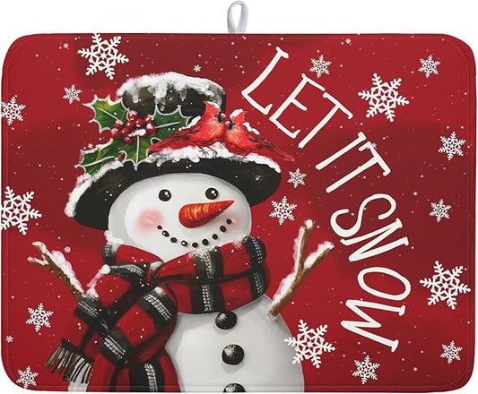 Winter Snowman Dish Drying Mat for Kitchen Counter 18x24 Inch Christmas Dish by Kawani