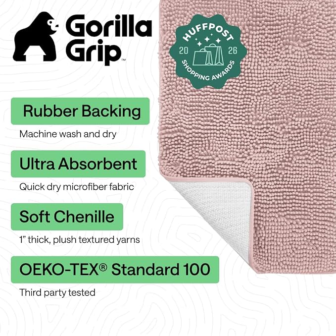 GORILLA GRIP Bath Rug Mat 30x20, Thick Soft Absorbent Chenille, Quick Dry - Image 2