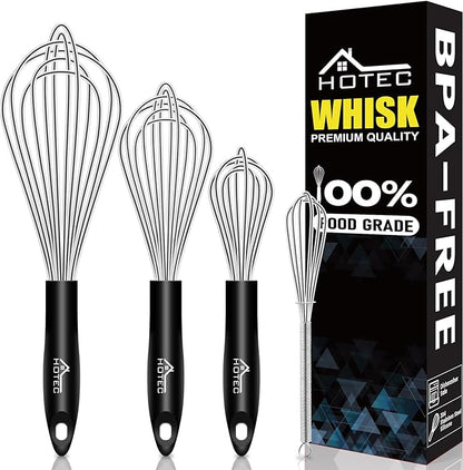 HOTEC 4 Pieces Stainless Steel Whisks Set, Wire Balloon Whisks Egg Beater by Hotec