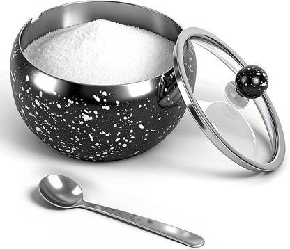 holoith Sugar Container with Glass Lid and Spoon, 16oz Snowflake pattern by Holoith
