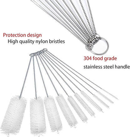 Long Straw Brush, Nylon Pipe Tube Cleaner 8-ihch 10 Different Diameters Set of - Image 3
