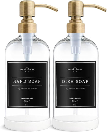 Vine Creations Clear Glass Soap Dispenser, 2 Pack Kitchen Soap Dispenser Set - Image 7