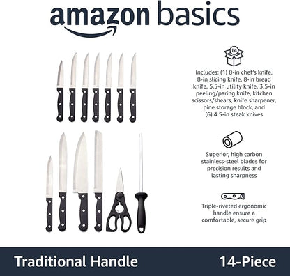 Amazon Basics 14-Piece High Carbon Stainless Steel Kitchen Knife Set - Image 2