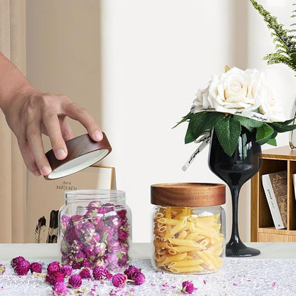 16 oz Glass Jars with Acacia Wood Airtight Lids Spice Jar Herb Storage Canister - Image 5