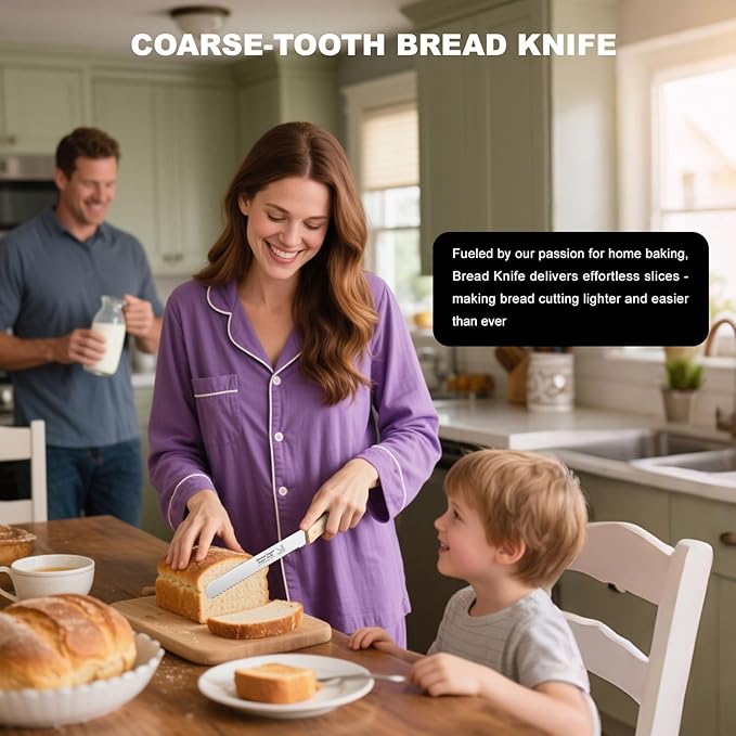 2-Pack Bread Knife & Bread Lame Set: 8" Premium Stainless Steel Serrated Knives Blade with Wood Handle for Homemade Bread, Sourdough Tomato, Bagel + Dough Scoring Tool for Razor Sharp Carving