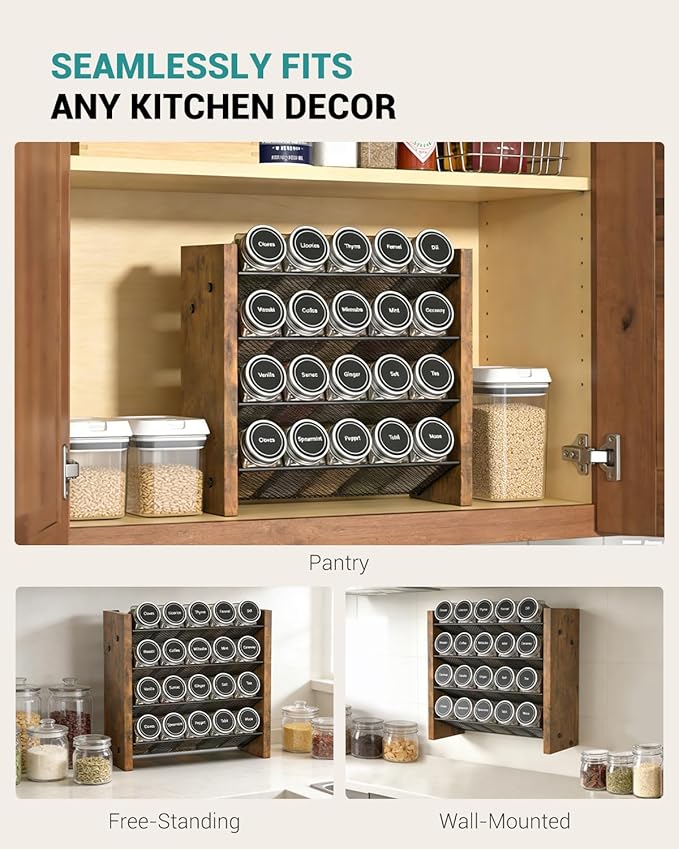 NESAPTO Spice Rack Organizer for Cabinet, Wood 4-Tier Vertical Seasoning - Image 6