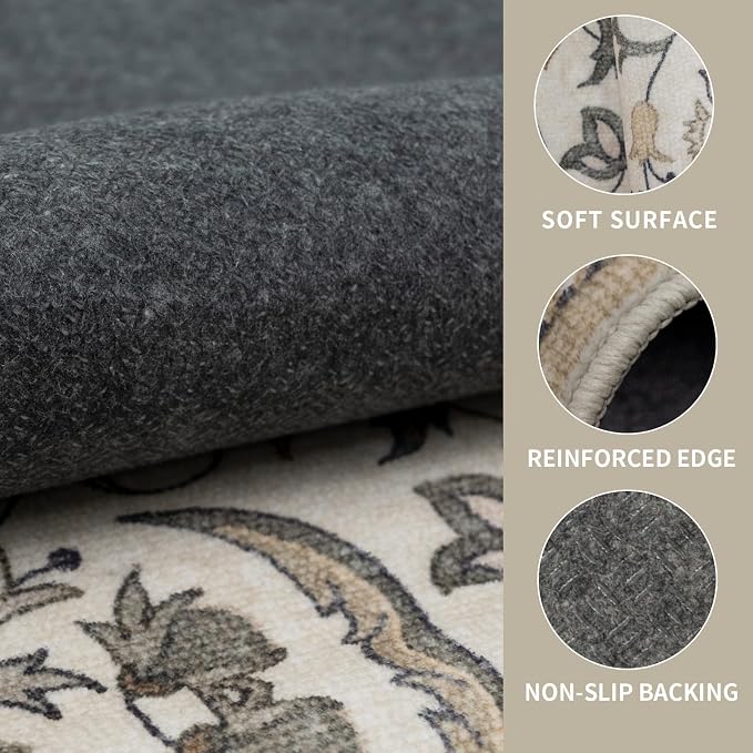 4×6 Washable Large Area Rugs for Living Room, Floral Soft Rug Non Slip Stain - Image 4
