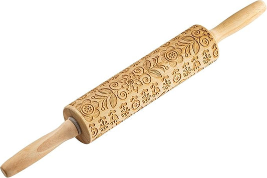 TableCraft Embossed Beech Wood Rolling Pin – 15.25 Inches, Fall Leaf Imprint by TableCraft
