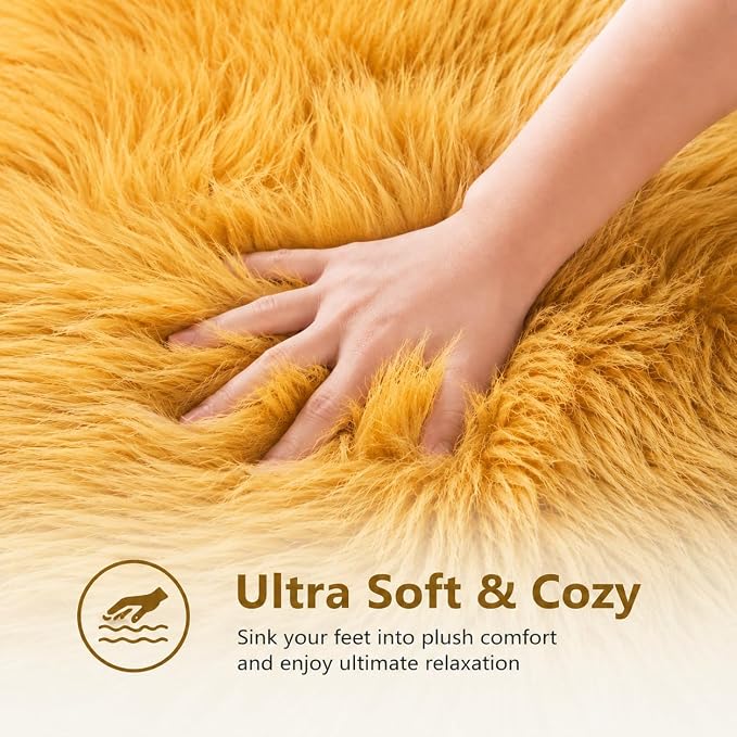 EasyJoy Faux Sheepskin Rug, Fluffy Faux Fur Rug, Ultra Soft Shag Area Rug - Image 7