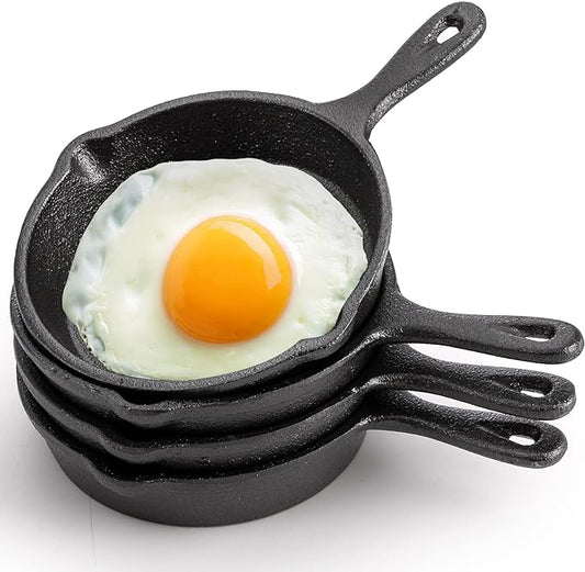 Hiceeden 4 Pack Mini Cast Iron Skillet, Grill Safe, Indoor and Outdoor Use by Hiceeden