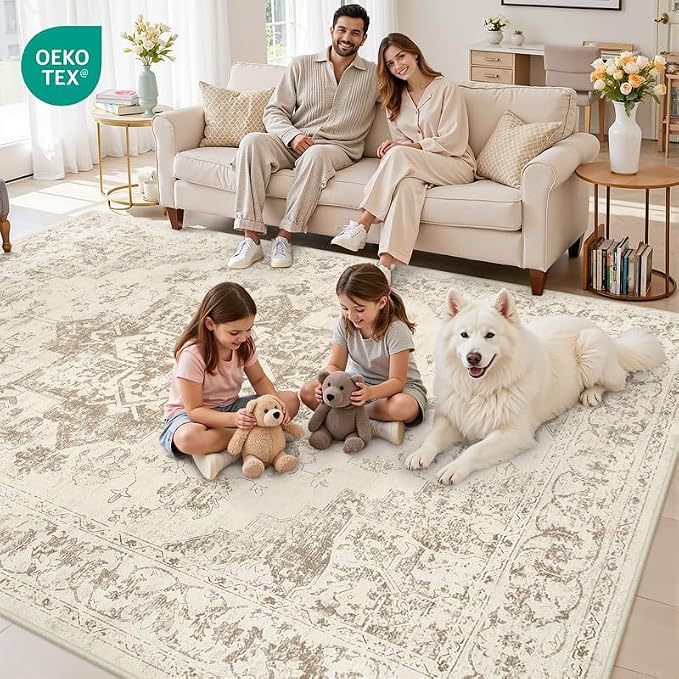 3x5 Area Rugs for Living Room: Vintage Boho Neutral Washable Rug Indoor Soft - Image 8