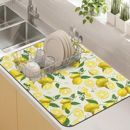 Kitchen Countertop Dish Drying Mat, Super Absorbent Coffee Bar Mat by Kuyig+Home