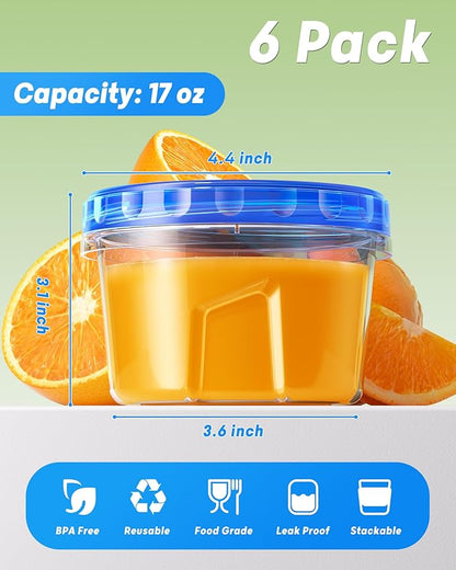 BiuLeon 6 Pack-17oz Freezer Storage Containers, Plastic Food Storage Containers - Image 2