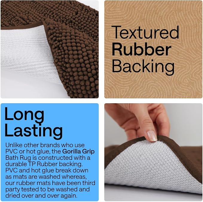 GORILLA GRIP Bath Rug Mat 48x17, Thick Soft Absorbent Chenille, Quick Dry - Image 3