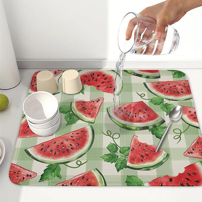 Summer Dish Drying Mat for Kitchen Counter Watercolor Watermelon Green Buffalo - Image 6