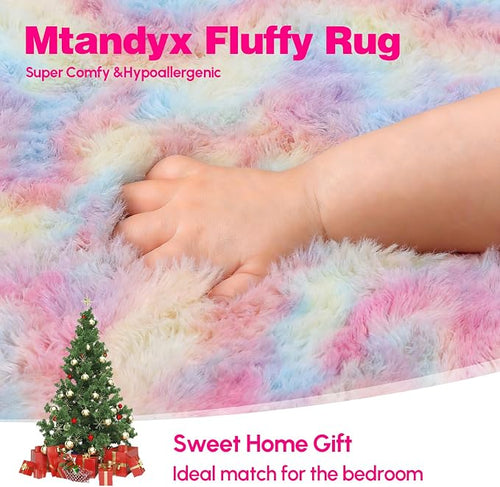 8x10 Area Rugs Living Room, Rainbow Large Plush Fluffy Bedroom Carpet, Non-Slip - Image 2