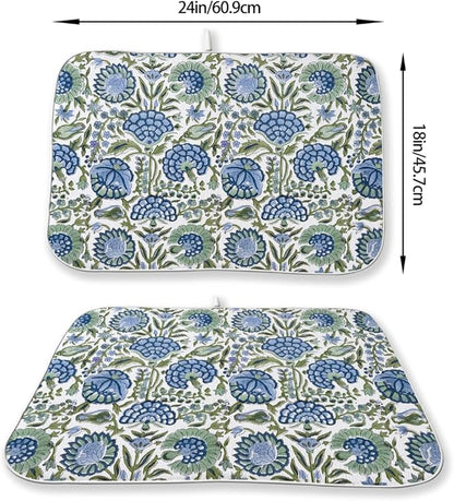 Vintage Blue Sage Green Floral Dish Drying Mat 18 x 24 Inch Boho Floral Drying - Image 6