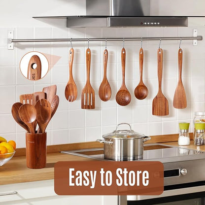 Wooden Spoons for Cooking, Comfortable Grip, Heat Resistant Kitchen Utensils - Image 4