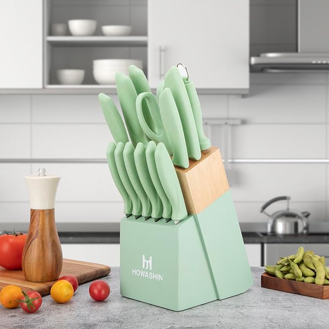Green Knife Set, High Carbon German Stainless Steel Knife Block Set, Hand wash - Image 6