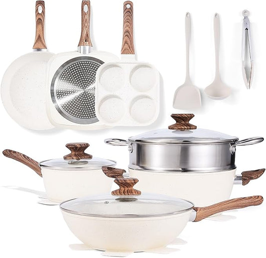 NEWBULIG 17-Piece Nonstick Cookware Set, Non-Toxic Pots and Pans by NEWBULIG