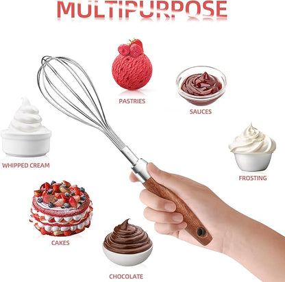 Stainless Steel Wire Whisk for Cooking- Wooden Handle Kitchen Multi Function - Image 6