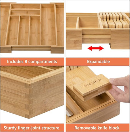TIOPGHAD Bamboo-Silverware-Drawer-Organizer-Kitchen, Expandable Utensil Holder - Image 5
