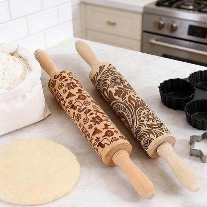 Wooden Embossed Rolling Pin for Baking & Crafts-Easy to Clean, Lightweight - Image 7