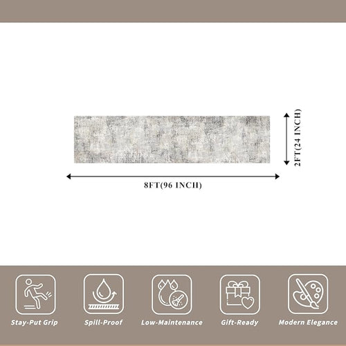 2x8 Washable Hallway Runner Rug – Non-Slip Modern Abstract Neutral Low-Pile - Image 2