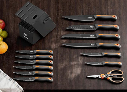 Knife Block Set -15 PCS Dishwasher Safe Kitchen Knife Set, High Carbon - Image 2
