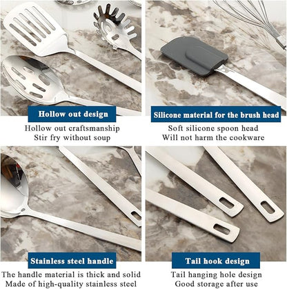 Kitchen Cooking Utensils Set 26 Pieces, Stainless Steel Heavy Duty Sturdy - Image 8