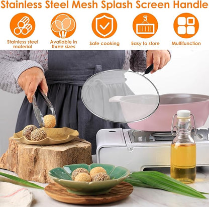 3 Pcs Splatter Guard with Handle Stainless Steel Mesh Splatter Screen - Image 2
