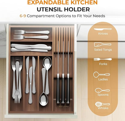 TIOPGHAD Small-Bamboo-Silverware-Drawer-Organizer, Expandable Utensil Kitchen - Image 2