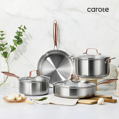 CAROTE 7-Piece Tri-Ply Stainless Steel Frying Pan Set, Skillet Set 8"/10"/12" - Image 9