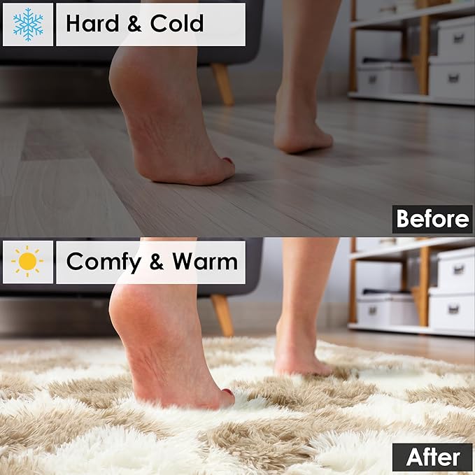 KICMOR Area Rugs for Bedroom Living Room, 4x6 Fluffy Soft Beige and Cream White - Image 6