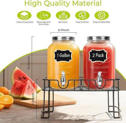 DHSBTLS 1 Gallon Glass Drink Dispensers, 2 Pack Clear Beverage Dispenser - Image 3