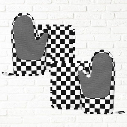 Black White Checkered Oven Mitts and Pot Holders Sets of 4, Heat Resistant - Image 6