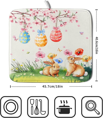 Giwawa Easter Bunny Dish Drying Mat, Spring Rabbits Eggs Hunt Dish Drainer Mats - Image 2