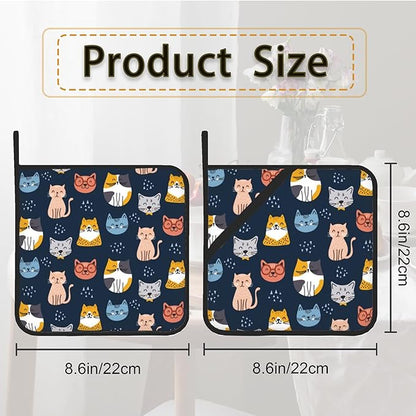 Cute Cat Pot Holder Set of 2, Heat Resistant Potholders Oven Hot Pads - Image 2