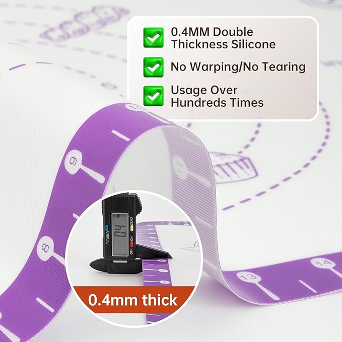 Non Stick Silicone Pastry Mat for Dough Rolling, Silicone Baking Mat for Bread - Image 7