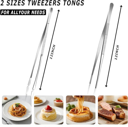 Pinovk 2 Pcs 12-Inch Kitchen Tweezers, Extra-Long Stainless Steel Cooking - Image 2