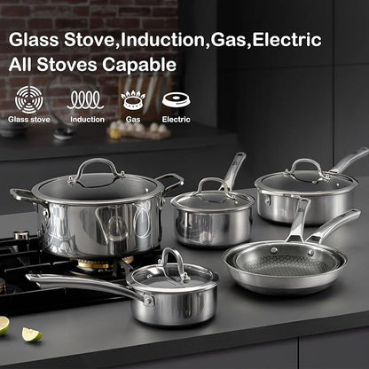 Sauce pan with lid, 1.5 Quart Hybrid Nonstick Sauce pans set, Stainless Steel - Image 5
