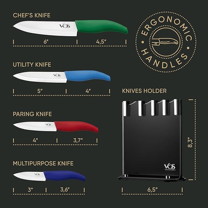 Vos Ceramic Knife Set with Block, Ceramic Knives Set - Image 4