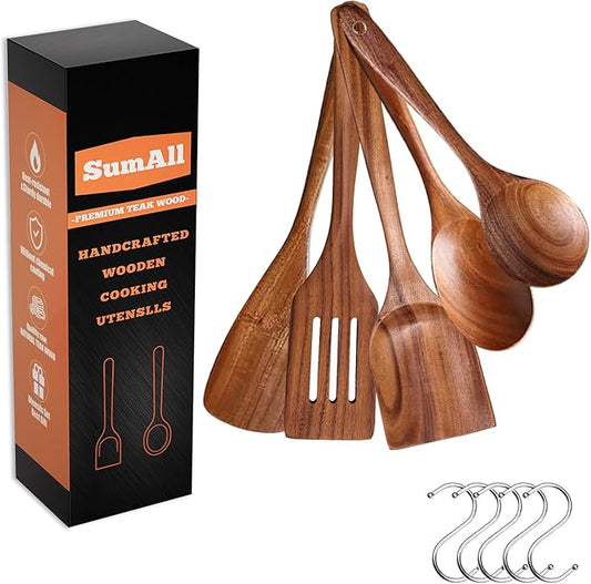 5 PCs Teak Wooden Utensil Set by Unknown