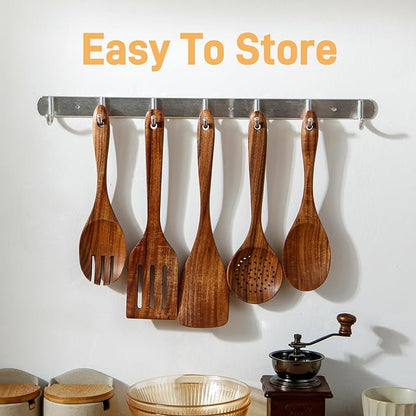 Teak Wooden Spoons for Cooking:6 Piece Wood Kitchen Utensils Set, Comfort Grip - Image 6