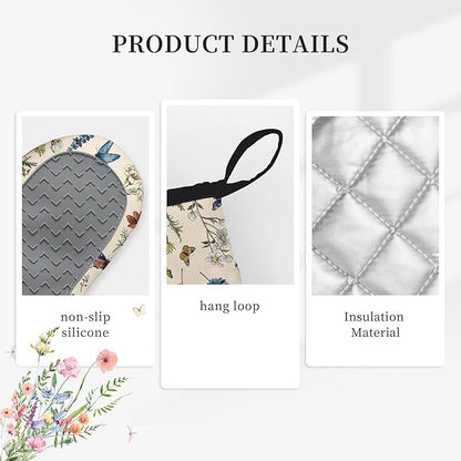 Vintage Floral Oven Mitts and Pot Holders 3Pcs, Retro Floral Silicone Oven - Image 3